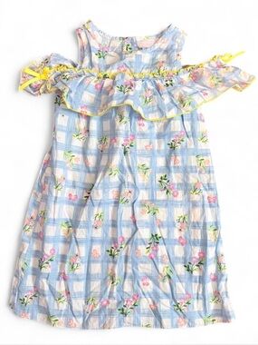 Youngland‎ Girls Size 5 Blue Floral Checkered Summer Vacation Dress